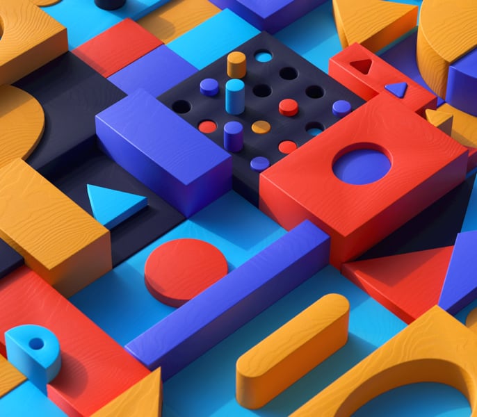 Collection of 3D geometric objects fitting together